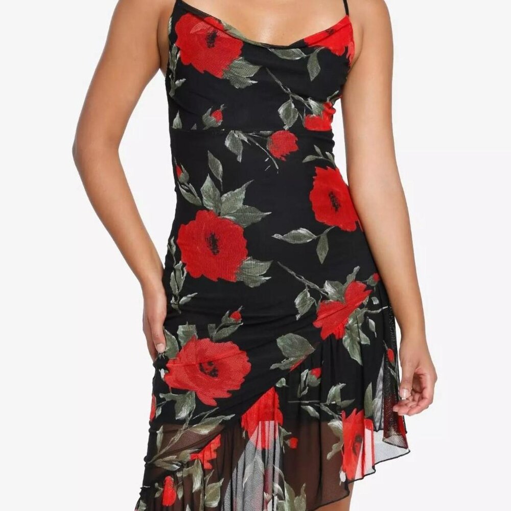 Y2k / vintage inspired red and black floral midi dress